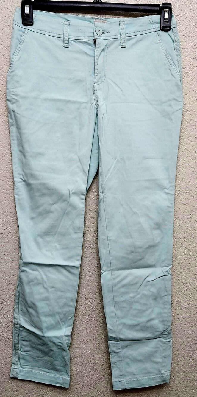 A New Day Mint Green Flat Front Jeans 2 Lightweight Stretch Trim On Side Seams